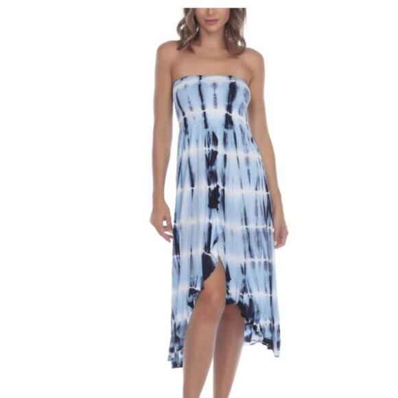 Raviya Brand Women's Small Blue Tie Dye  Beachwear Summer Cover-Up Strapless NWT - Picture 1 of 3